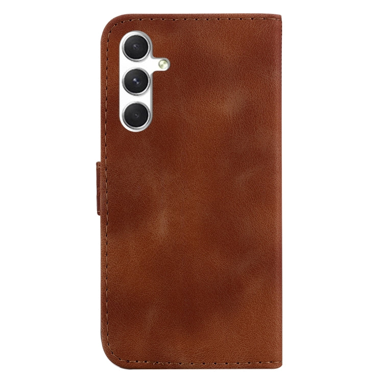 For Samsung Galaxy S25+ 5G Seven-shaped Embossed Leather Phone Case(Brown)