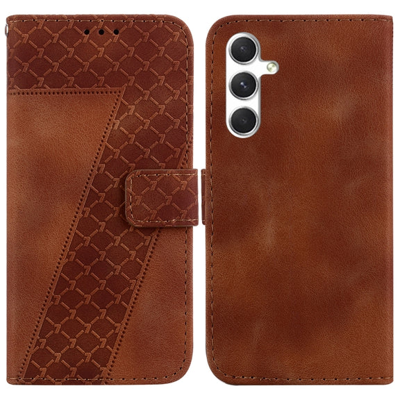 For Samsung Galaxy S25+ 5G Seven-shaped Embossed Leather Phone Case(Brown)