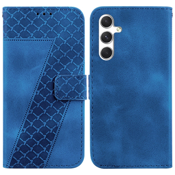 For Samsung Galaxy S25+ 5G Seven-shaped Embossed Leather Phone Case(Blue)