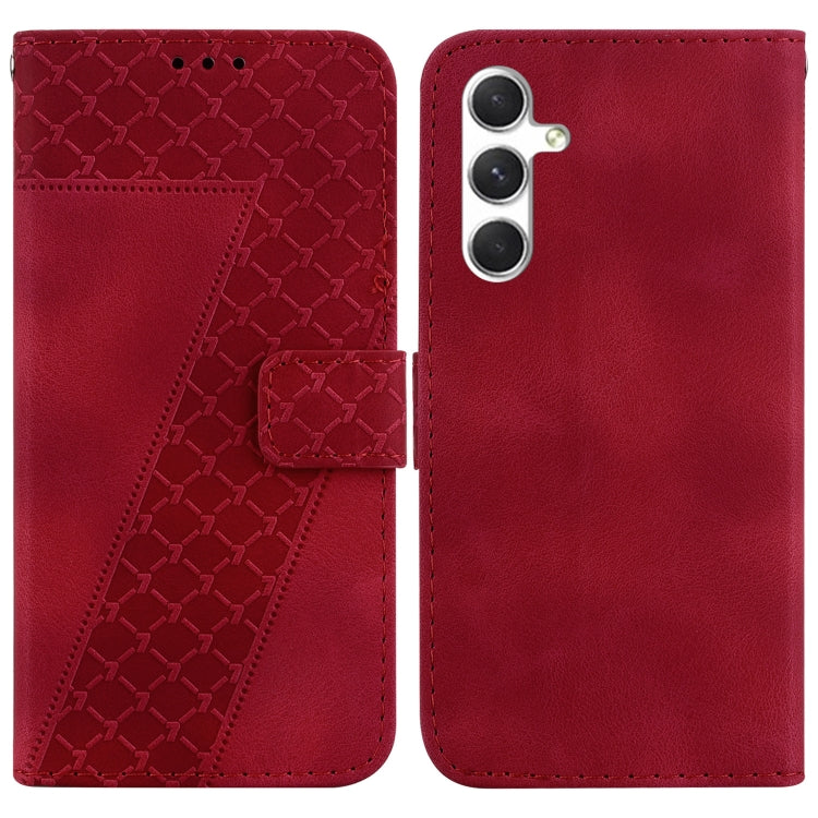 For Samsung Galaxy S25+ 5G Seven-shaped Embossed Leather Phone Case(Red)