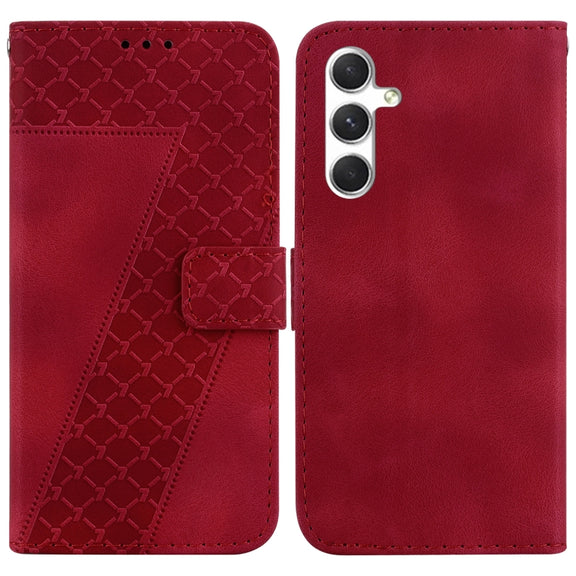 For Samsung Galaxy S25+ 5G Seven-shaped Embossed Leather Phone Case(Red)