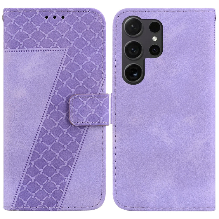 For Samsung Galaxy S25 Ultra 5G Seven-shaped Embossed Leather Phone Case(Purple)
