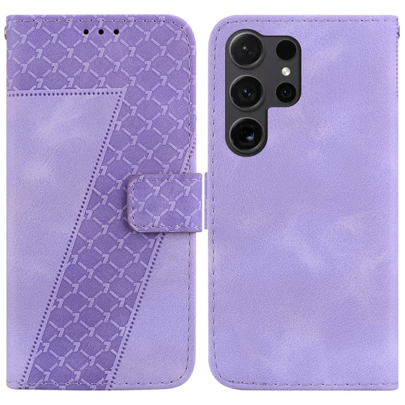 For Samsung Galaxy S25 Ultra 5G Seven-shaped Embossed Leather Phone Case(Purple)
