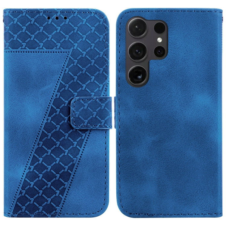 For Samsung Galaxy S25 Ultra 5G Seven-shaped Embossed Leather Phone Case(Blue)