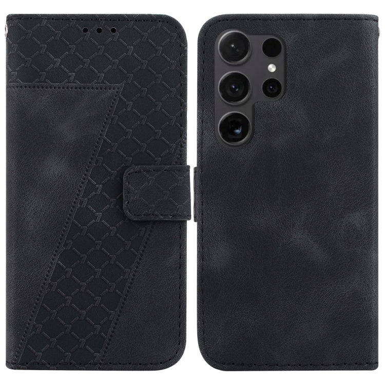 For Samsung Galaxy S25 Ultra 5G Seven-shaped Embossed Leather Phone Case(Black)