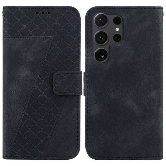 For Samsung Galaxy S25 Ultra 5G Seven-shaped Embossed Leather Phone Case(Black)