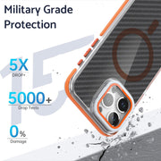 For iPhone 16 Pro Max Magsafe Dual-Color Carbon Fiber Lens Film Phone Case with Lens Fold Holder(Gray)