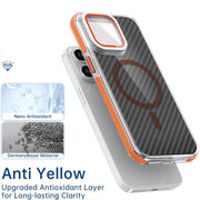 For iPhone 16 Pro Max Magsafe Dual-Color Carbon Fiber Lens Film Phone Case with Lens Fold Holder(Gray)