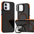 For iPhone 16 Plus Magsafe Dual-Color Skin Feel Lens Film Phone Case with Lens Fold Holder(Orange) - free shipping - PMC TechLife - Order now!