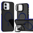 For iPhone 16 Plus Magsafe Dual-Color Skin Feel Lens Film Phone Case with Lens Fold Holder(Blue) - More iPhone Cases by PMC TechLife | Online Shopping South Africa | PMC TechLife | Buy Now Pay Later Mobicred