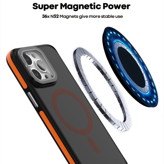 For iPhone 16 Plus Magsafe Dual-Color Skin Feel Lens Film Phone Case with Lens Fold Holder(Red)