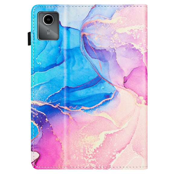 For Lenovo Tab M11/ Xiaoxin Pad 11 2024 Marble Litchi Leather Smart Tablet Case(Pink Blue)