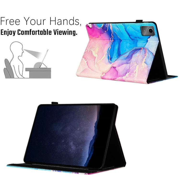 For Lenovo Tab M11/ Xiaoxin Pad 11 2024 Marble Litchi Leather Smart Tablet Case(Pink Blue)