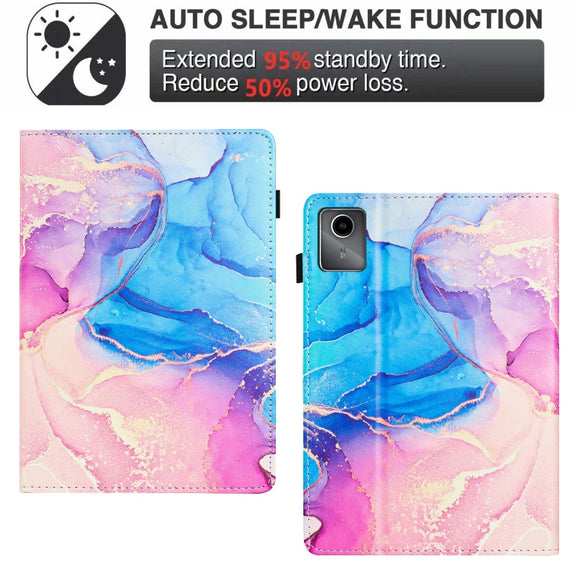 For Lenovo Tab M11/ Xiaoxin Pad 11 2024 Marble Litchi Leather Smart Tablet Case(Pink Blue)