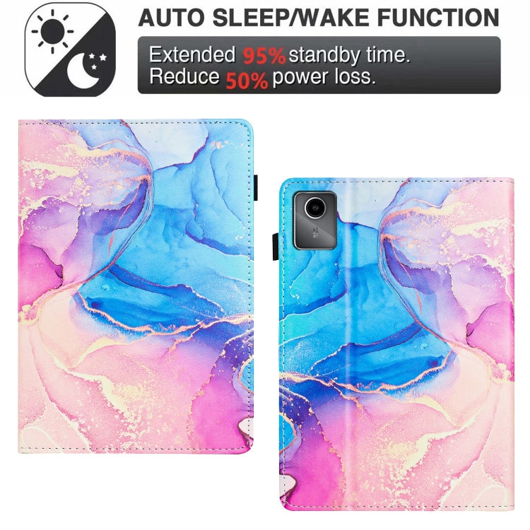 For Lenovo Tab M11/ Xiaoxin Pad 11 2024 Marble Litchi Leather Smart Tablet Case(Pink Blue)