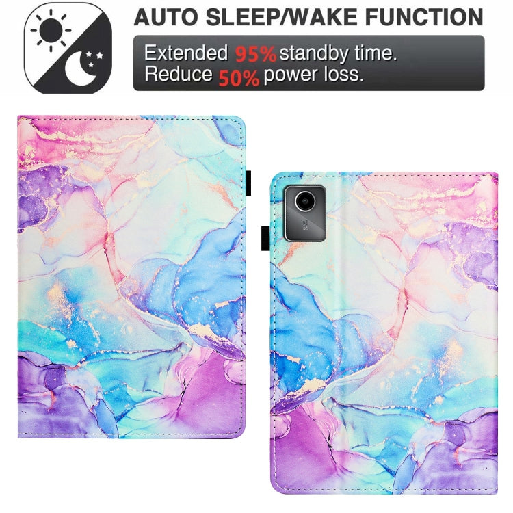 For Lenovo Tab M11/ Xiaoxin Pad 11 2024 Marble Litchi Leather Smart Tablet Case(Purple Blue)