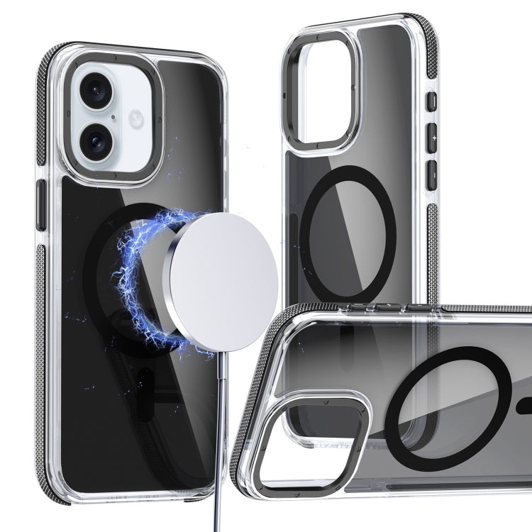 For iPhone 16 Magsafe Dual-Color Transparent Black Full Coverage Phone Case(Black)