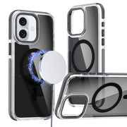 For iPhone 16 Magsafe Dual-Color Transparent Black Full Coverage Phone Case(Black)