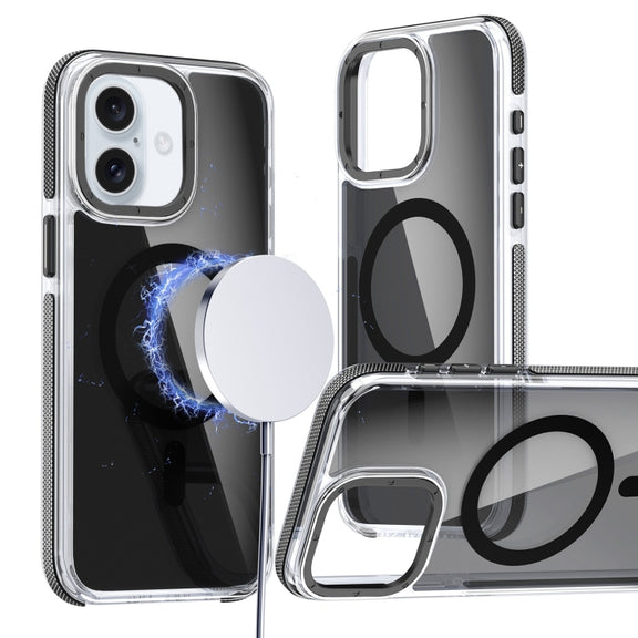 For iPhone 16 Magsafe Dual-Color Transparent Black Full Coverage Phone Case(Black)