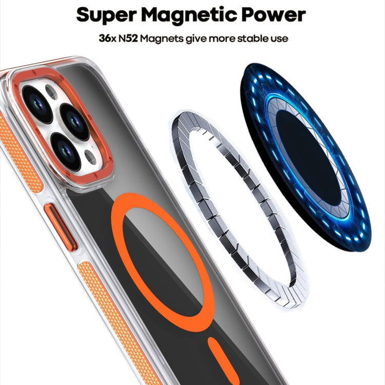 For iPhone 16 Pro Max Magsafe Dual-Color Transparent Black Full Coverage Phone Case(Orange)