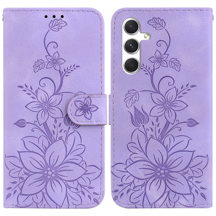For Samsung Galaxy S25 5G Lily Embossed Leather Phone Case(Purple)