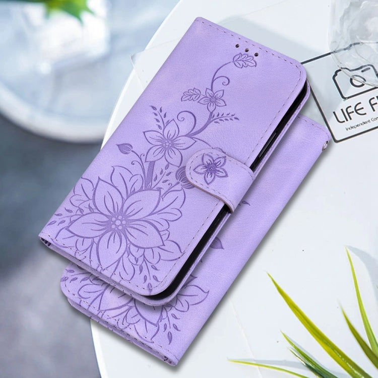 For Samsung Galaxy S25 5G Lily Embossed Leather Phone Case(Purple)