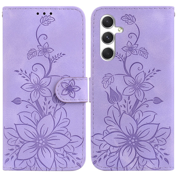 For Samsung Galaxy S25 5G Lily Embossed Leather Phone Case(Purple)