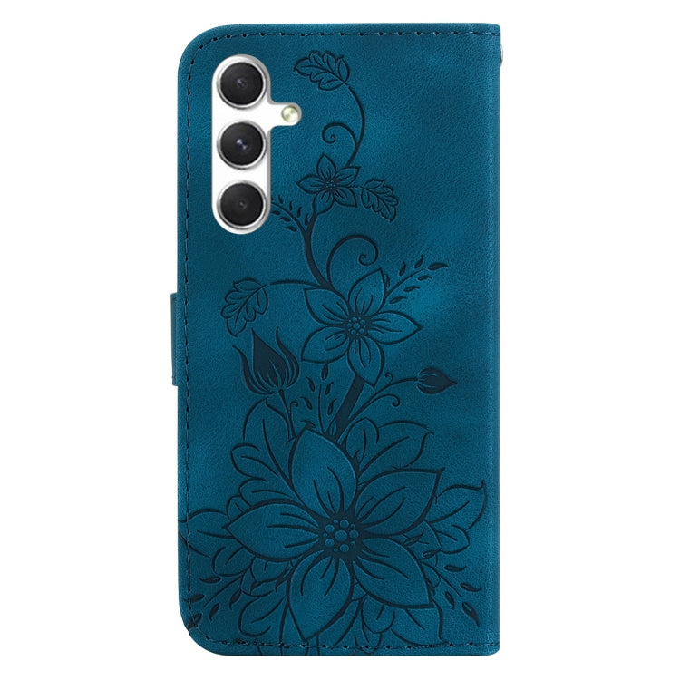 For Samsung Galaxy S25 5G Lily Embossed Leather Phone Case(Dark Blue)