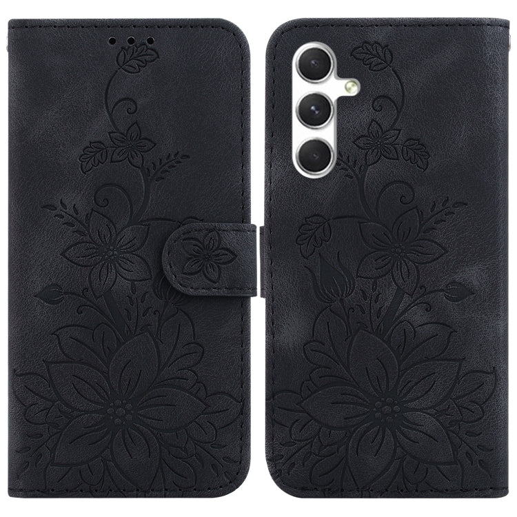 For Samsung Galaxy S25 5G Lily Embossed Leather Phone Case(Black)