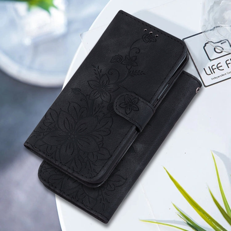 For Samsung Galaxy S25 5G Lily Embossed Leather Phone Case(Black)