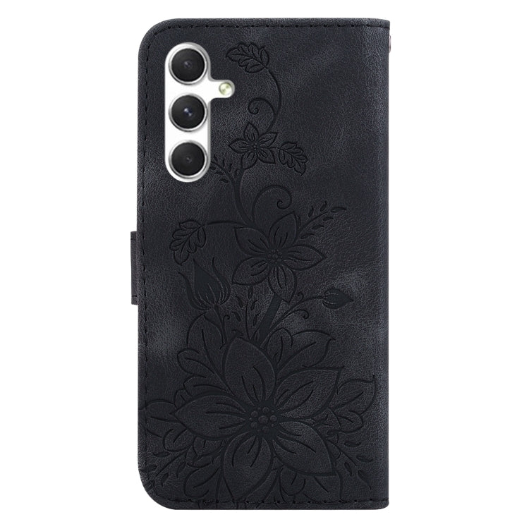 For Samsung Galaxy S25 5G Lily Embossed Leather Phone Case(Black)