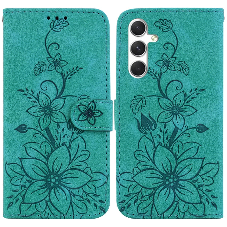 For Samsung Galaxy S25+ 5G Lily Embossed Leather Phone Case(Green)