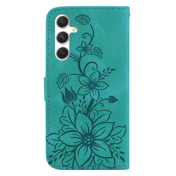 For Samsung Galaxy S25+ 5G Lily Embossed Leather Phone Case(Green)