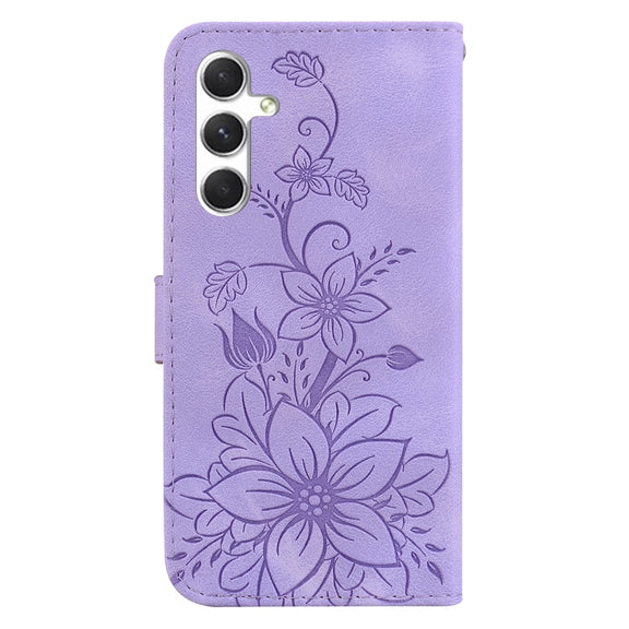 For Samsung Galaxy S25+ 5G Lily Embossed Leather Phone Case(Purple)