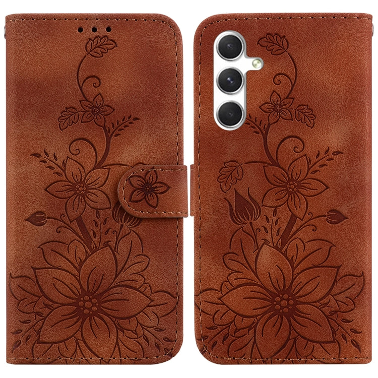 For Samsung Galaxy S25+ 5G Lily Embossed Leather Phone Case(Brown)