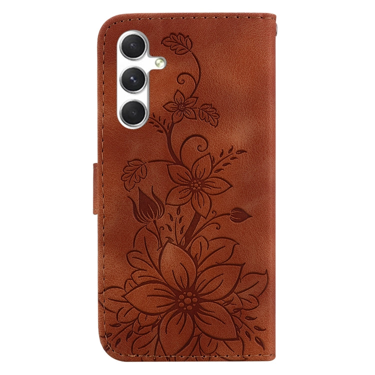 For Samsung Galaxy S25+ 5G Lily Embossed Leather Phone Case(Brown)