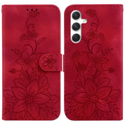 For Samsung Galaxy S25+ 5G Lily Embossed Leather Phone Case(Red)