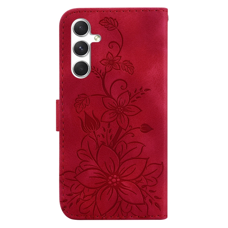 For Samsung Galaxy S25+ 5G Lily Embossed Leather Phone Case(Red)