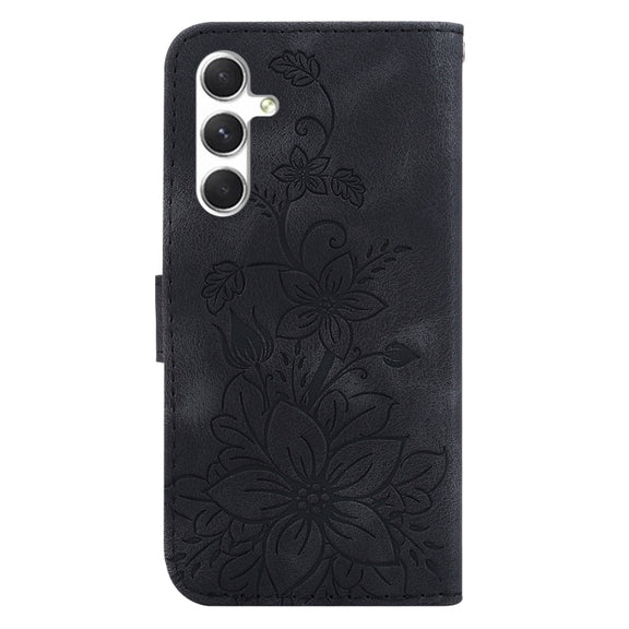 For Samsung Galaxy S25+ 5G Lily Embossed Leather Phone Case(Black)