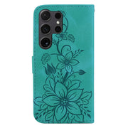 For Samsung Galaxy S25 Ultra 5G Lily Embossed Leather Phone Case(Green)