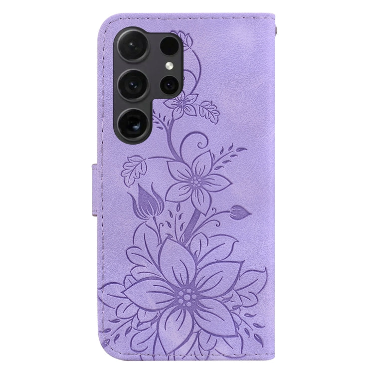For Samsung Galaxy S25 Ultra 5G Lily Embossed Leather Phone Case(Purple)