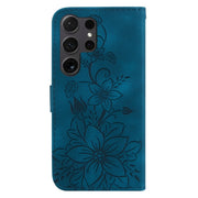 For Samsung Galaxy S25 Ultra 5G Lily Embossed Leather Phone Case(Dark Blue)