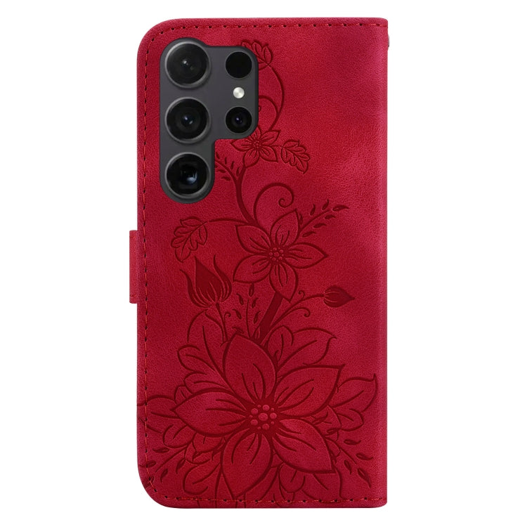 For Samsung Galaxy S25 Ultra 5G Lily Embossed Leather Phone Case(Red)