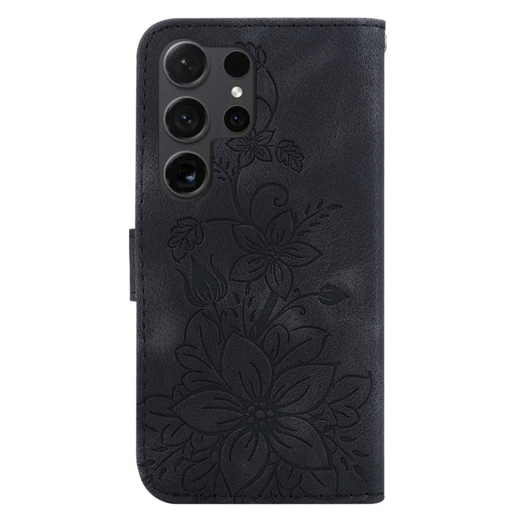 For Samsung Galaxy S25 Ultra 5G Lily Embossed Leather Phone Case(Black)