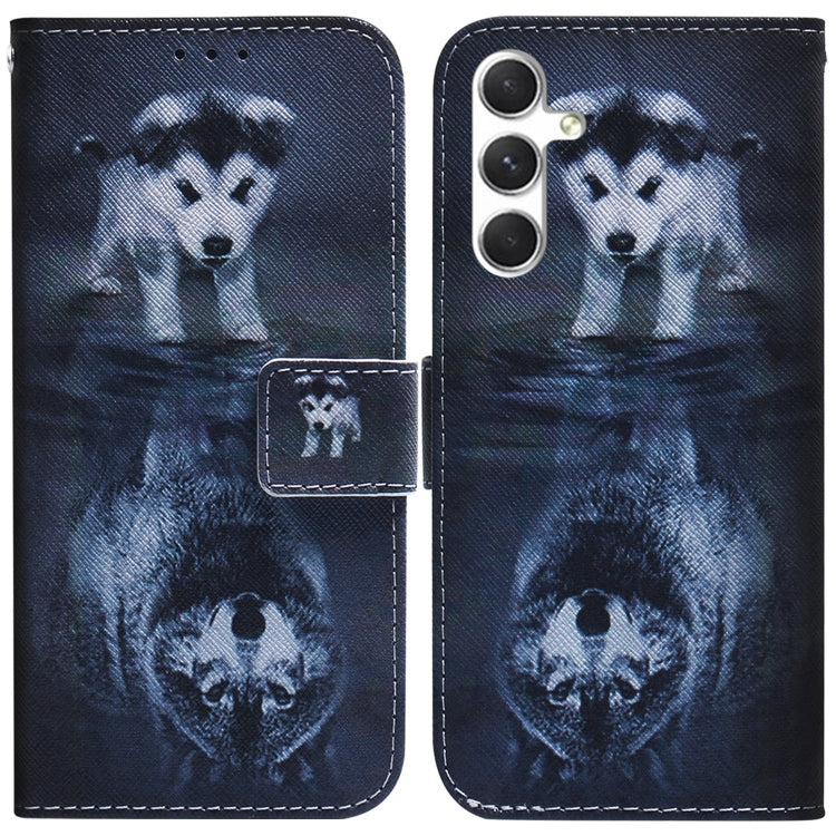 For Samsung Galaxy S25 5G Coloured Drawing Flip Leather Phone Case(Wolf and Dog)