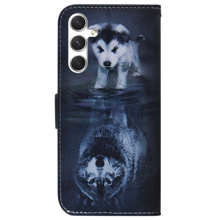 For Samsung Galaxy S25 5G Coloured Drawing Flip Leather Phone Case(Wolf and Dog)