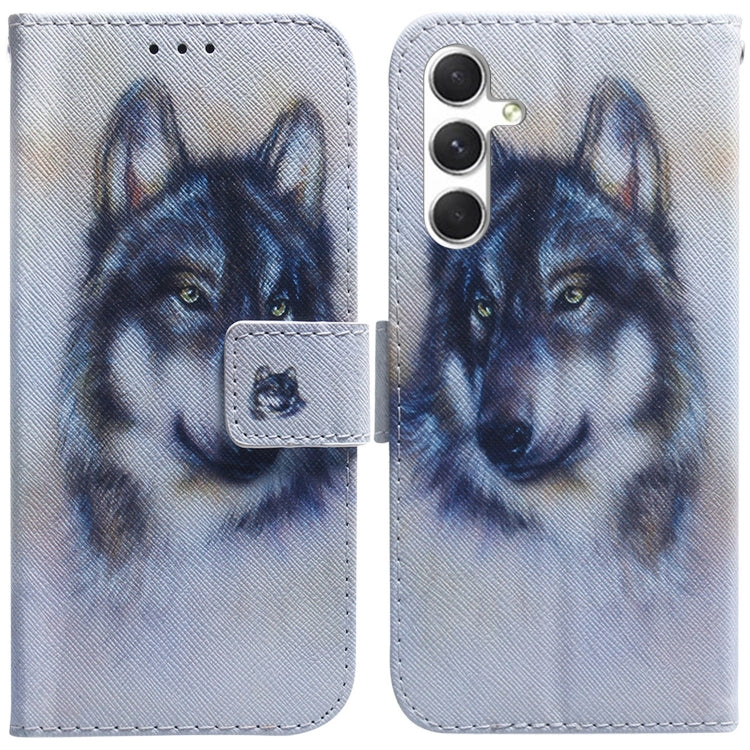 For Samsung Galaxy S25+ 5G Coloured Drawing Flip Leather Phone Case(White Wolf)