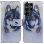 For Samsung Galaxy S25 Ultra 5G Coloured Drawing Flip Leather Phone Case(White Wolf)
