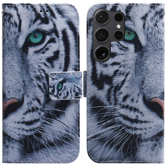 For Samsung Galaxy S25 Ultra 5G Coloured Drawing Flip Leather Phone Case(Tiger)