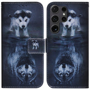 For Samsung Galaxy S25 Ultra 5G Coloured Drawing Flip Leather Phone Case(Wolf and Dog)